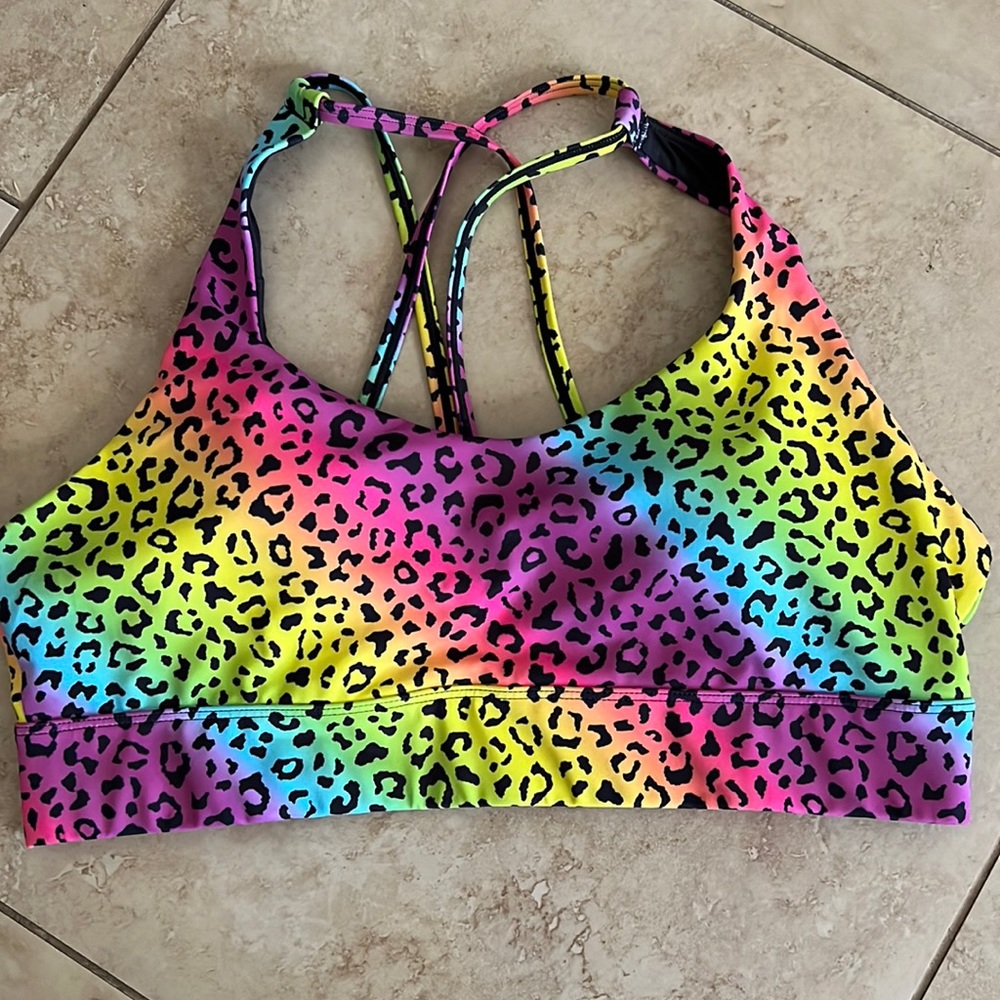 Zyia Rainbow Leopard LNT Strappy Bra - Size XXL